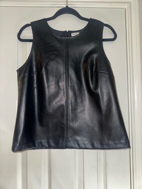 J Crew Black Faux Leather Sleeveless Shell Top